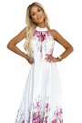  456-2 ESTER Pleated satin maxi dress - white with pink flowers 
