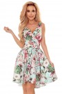  478-1 MAYA Dress with longer back, neckline and belt - pink flowers 