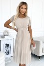  465-2 MIA Pleated midi dress with a wide belt - beige 