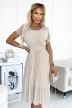  465-2 MIA Pleated midi dress with a wide belt - beige 