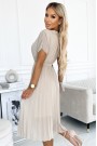  465-2 MIA Pleated midi dress with a wide belt - beige 