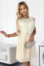  454-3 GRETA dress with lace and gold belt - Beige 