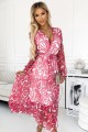  476-1 ENRICA Dress with a neckline and long sleeves - PINK WAVES - mesh 