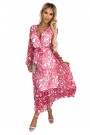  476-1 ENRICA Dress with a neckline and long sleeves - PINK WAVES - mesh 