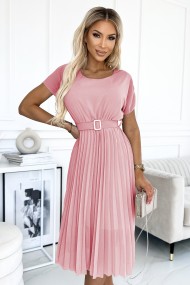  465-3 MIA Pleated midi dress with a wide belt - dirty pink 