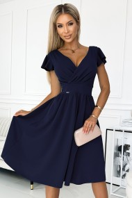 425-3 MATILDE Dress with a neckline and short sleeves - dark blue 