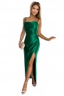  483-1 DIANE satin long dress with a leg slit - green 