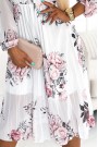  449-6 CARLA Pleated midi dress with buttons and long sleeves - roses on a white background 