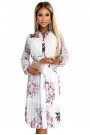  449-6 CARLA Pleated midi dress with buttons and long sleeves - roses on a white background 