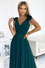  405-4 ELENA Long dress with a neckline and ties on the shoulders - GREEN 