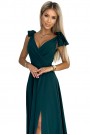  405-4 ELENA Long dress with a neckline and ties on the shoulders - GREEN 