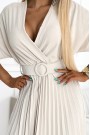  471-1 FELICIA Pleated midi dress with a neckline and a wide belt - beige 