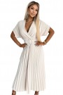  471-1 FELICIA Pleated midi dress with a neckline and a wide belt - beige 