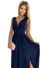  490-1 SUSAN Long brocade dress with a neckline and stitching at the waist - navy blue 