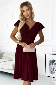  425-4 MATILDE Dress with a neckline and short sleeves - Burgundy color 