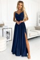  299-9 CHIARA elegant maxi dress with straps - dark blue with glitter 