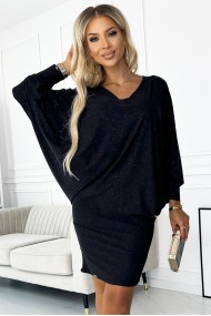  402-5 Bat dress with a neckline - black with glitter 