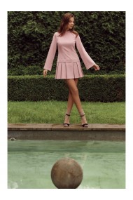 K021 Mini kleita ar pleadētu apakšējo apavu - kreps rozā krāsā