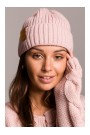 BK059 Ребристый трикотажный бобрик со значком из искусственной кожи - розовый
