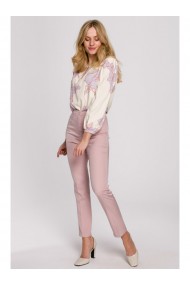 K093 Šauras bikses ar šķēlumiem mugurā - kreps rozā krāsā