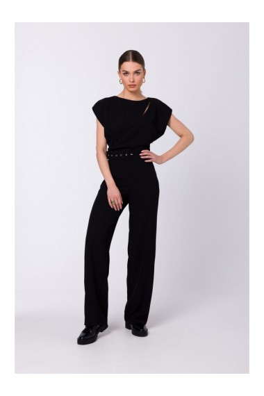 S339 Jumpsuit ar šķeltu izgriezumu - melns