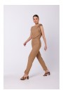 S345 Jumpsuit ar kaklasaites detaļu - bēšs