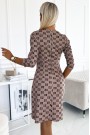  420-3 MARY Dress with golden zippers - beige with a black pattern 