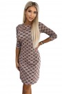  420-3 MARY Dress with golden zippers - beige with a black pattern 