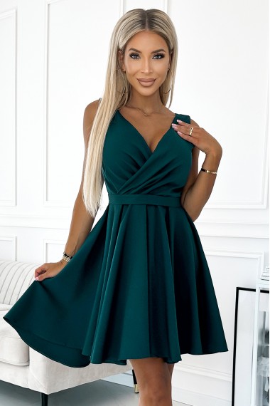  478-3 MAYA Dress with longer back, neckline and belt - green 
