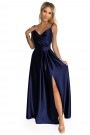  299-12 CHIARA elegant satin maxi dress with straps - navy blue 