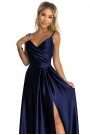  299-12 CHIARA elegant satin maxi dress with straps - navy blue 