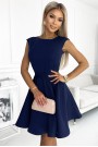  442-3 Flared dress with small sleeves - navy blue 