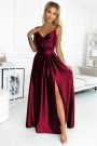  299-13 CHIARA elegant satin maxi dress with straps - Burgundy color 