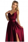  299-13 CHIARA elegant satin maxi dress with straps - Burgundy color 