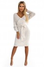  507-1 Openwork sweater dress with a neckline and ties - beige 