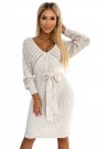  507-1 Openwork sweater dress with a neckline and ties - beige 