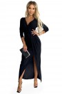  404-6 Shiny dress with a neckline and a slit on the leg - black color 