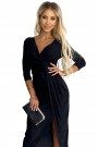  404-6 Shiny dress with a neckline and a slit on the leg - black color 