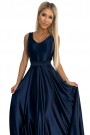  508-1 CINDY long satin dress with a neckline and bow - navy blue 