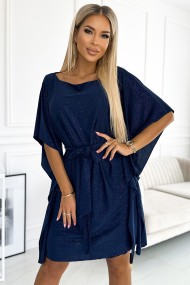  287-24 SOFIA Butterfly dress with a binding at the waist - navy blue with glitter 