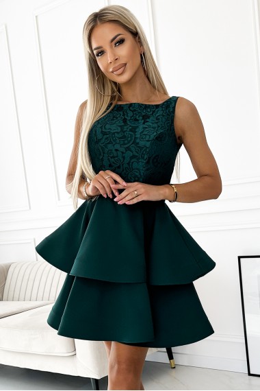  205-4 LAURA flared dress with lace - green 