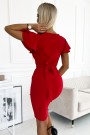  479-3 NINA dress with an envelope neckline, sleeve and belt - red 