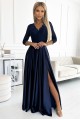  309-7 AMBER lace long satin dress with a neckline - dark blue 