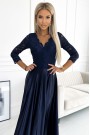  309-7 AMBER lace long satin dress with a neckline - dark blue 