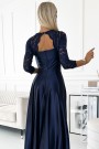  309-7 AMBER lace long satin dress with a neckline - dark blue 