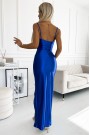  483-3 DIANE satin long dress with a leg slit - blue 