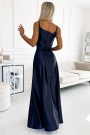  512-2 JULIET elegant long satin dress with a neckline - navy blue 