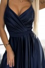  512-2 JULIET elegant long satin dress with a neckline - navy blue 