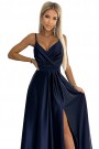  512-2 JULIET elegant long satin dress with a neckline - navy blue 