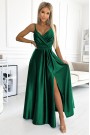  512-1 JULIET elegant long satin dress with a neckline - green 